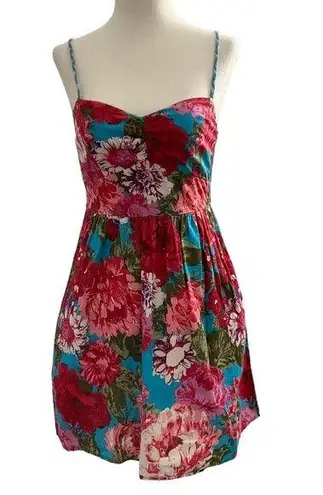 Xhilaration  Women’s Size XS Floral Dress Smocked Back Red Blue Multicolor #11•4