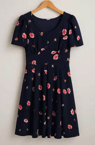 90s Vintage Avital blue floral fit flare midi dress sz XL rockabilly feminine