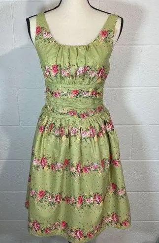 Voodoo Vixen Floral Olive Smocked Back Dress Size XS