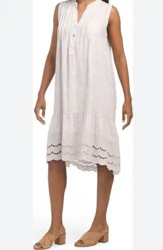 Rosemarine Dress 100% Linen Made In Italy Midi Short Sleeves S Eyelet Fl…