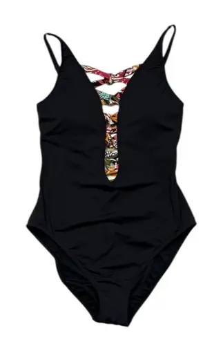 NWOT Bleu Rod Beatte Swimsuit Womens 10 Black 1 Piece Beach Travel Resort Plunge
