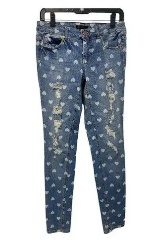 Fire Los Angeles Skinny Jeans 5 Juniors Med Wash Distressed Heart Print Mid Rise