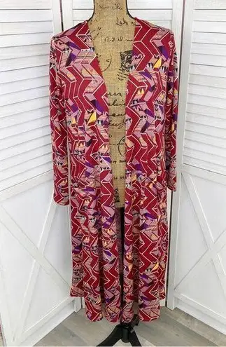 LuLaRoe  Sarah Cardigan Duster Aztec Geometric Print Red Small