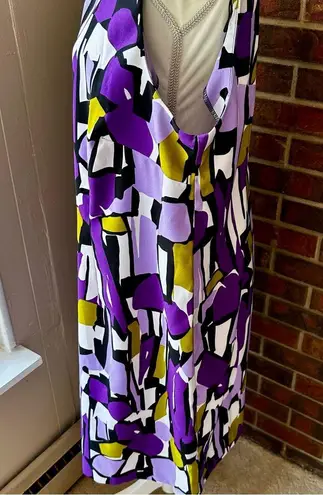 Ronni Nicole Purple Green Abstract Dress Bold Working Girl 90s Vibes Artsy Glam