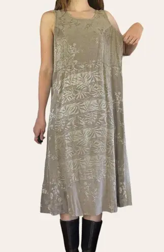 90s vintage boho satin olive green maxi dress Citron Santa Monica Medium