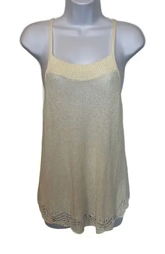 Rubbish EUC Cream Lightweight Knit Racerback Crochet Hem Tank Sz XS