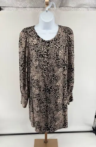 Rebecca Taylor Shift Dress Size 12 Long Sleeve Silk Leopard Animal Print