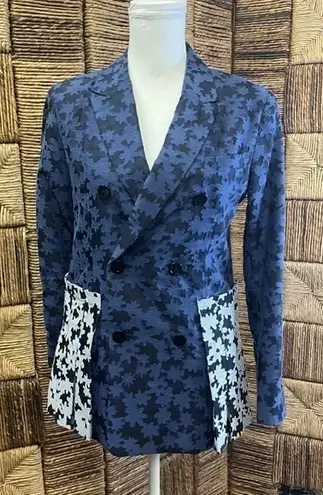 Julien David Made in Japan Double Breasted Jacket Contrast Pleated Hem‎ Size M Blue Size M - Image 1