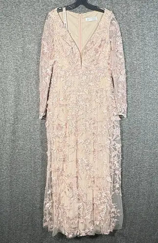 Mac Duggal Floral Applique Long Sleeve Illusion Gown Rose Pink Size 8 70224