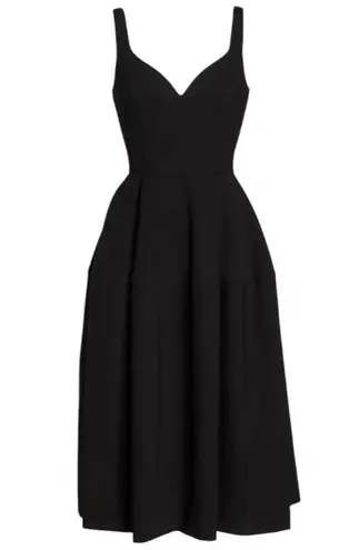 Jill Stuart Jill 8 Black Crepe Sweatheart Neckline Midi Full Skirt Midi Dress