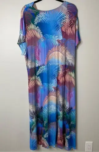 Soft Surroundings Anya Blue Tropical Palm Tree Leaves Twist Front Maxi Dress 3X