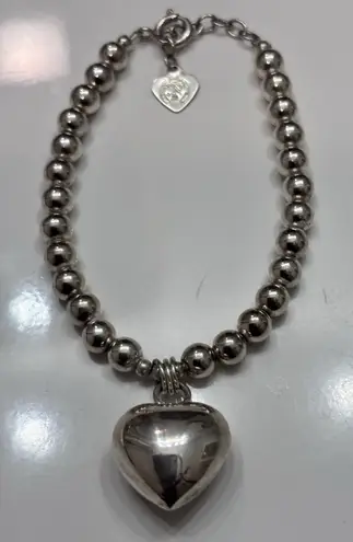 JNCO JN Sterling 925 Silver Jingle Heart Charm Bead Bracelet 8 In 13g