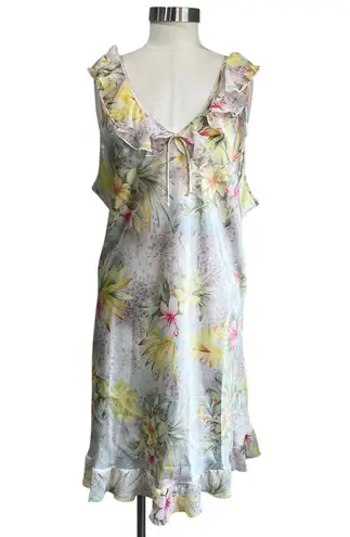 Vintage Delta Burke Floral Slip Nightgown Lace Trim Lingerie Dress Sz 1X Yellow