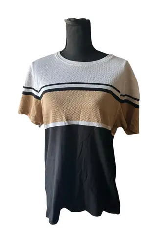Tahari Color Block T-Shirt – Black, Tan & White Women’s Top