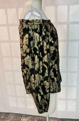 Hale Bob viola black gold metallic jacquard floral blouse size small