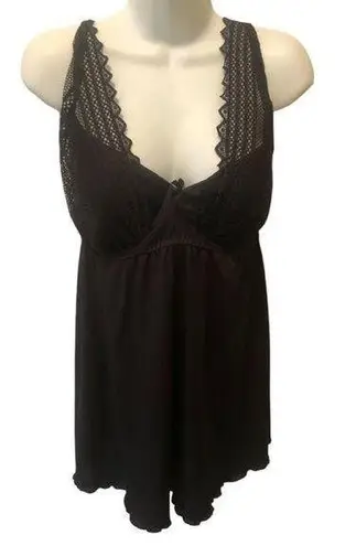 Cacique Baby Doll Camisole Sz. 22/24 Underwire Black Back Hook Closure Sheer