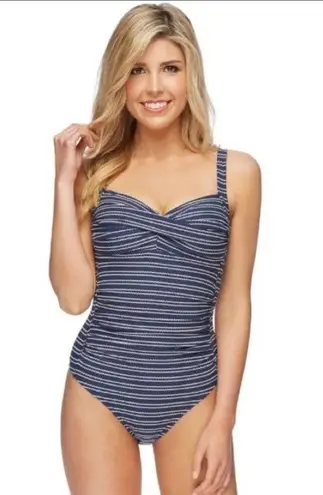 Nip Tuck Navy Sorrento Stripe Joanne Front Twist One Piece Swimsuit Size 4