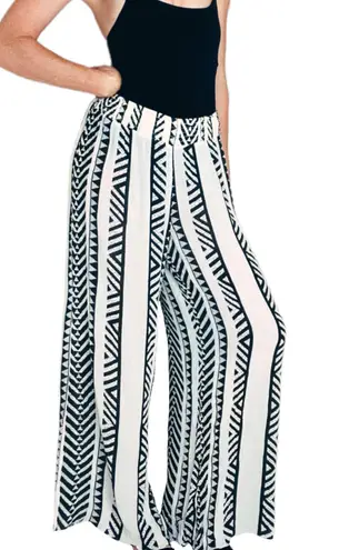 Elan Black & White Tribal Wide Leg Casual Pants