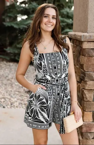 Farm Rio Off-White Monochrome Elegance Scarf Lenzing Romper, Size Medium, $190