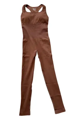 OQQ Ribbed Bodysuit Jumpsuit Sleeveless One Piece Romper Brown S