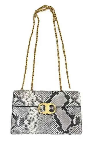 Tory Burch Gemini Link Chain Embossed Medium Shoulder Bag Natural Snakeskin