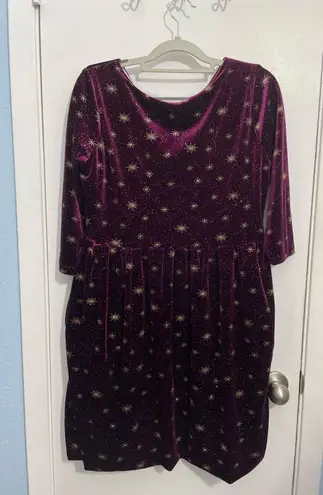 Handmade Celestial Purple Velvet Dress Small Gold Stars Whimsygoth Witchy