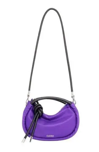 Ganni Knot Purse OS Purple Tech Fabric Mini Bag Removable Strap Baguette Style