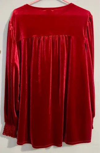 Wonderly Wine Red Velour Peasant Blouse V Neck Stretchy Comfort