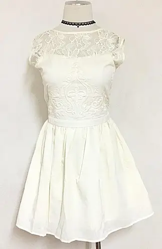 Lace Sheer Neckline Flared Formal Dress White