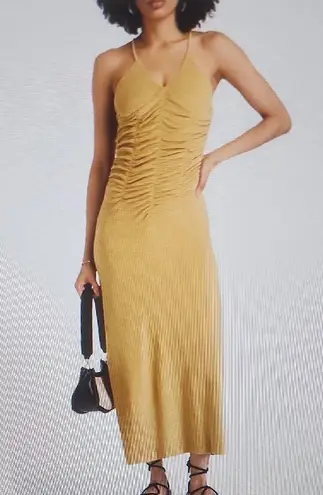 Bite Studios Mettalic Marea Ruched Cotton Blend Terry Midi Dress Size Xs Yellow
