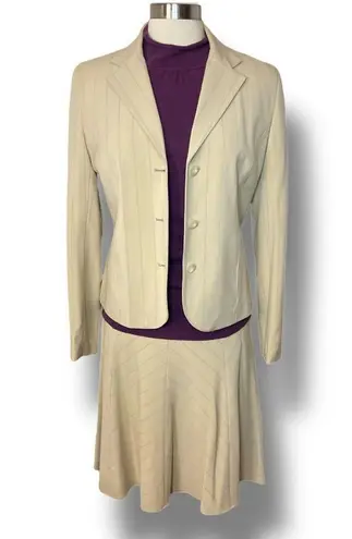 Sharagano VINTAGE ATELIER Beige w/ Purple Pinstripe Skirt Suit, Size 8