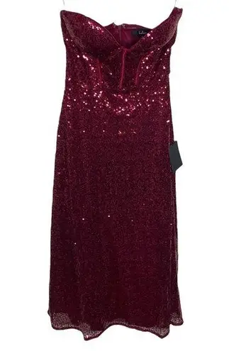 Lulus Boost Your Beauty Wine Red Sequin Strapless Bustier Midi Dress size XS