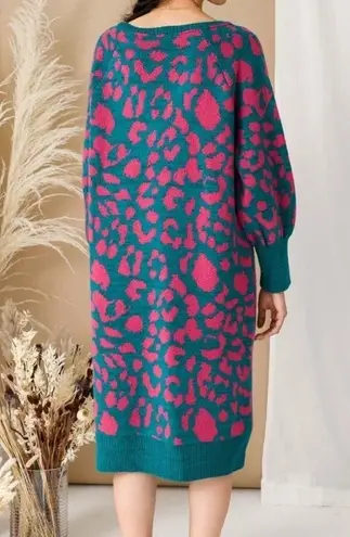 Cara & The Sky Elizabeth Animal Midi Knitted Dress Teal Size Small