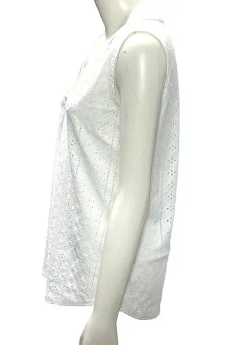 Medium White Sleeveless V Neck Top Eyelet Pattern Polyester Rayon Spandex Blend Size undefined