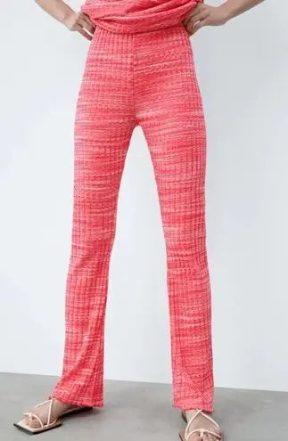 ZARA  Flare Knit Ribbed Pull On Knit Pants Red Size S