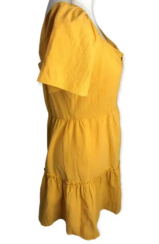 Rotita Mustard Yellow Button Up Sweetheart Neckline Mini Dress
