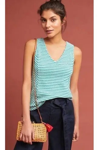 Maeve Anthropologie Textured Green & White Striped FRANCONIA Tank Top Small