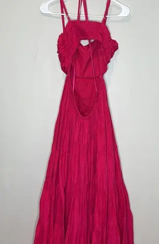 Anthropologie  Let Me Be Cutout Tiered Dress Open Back Maxi Hot Pink Extra-Small