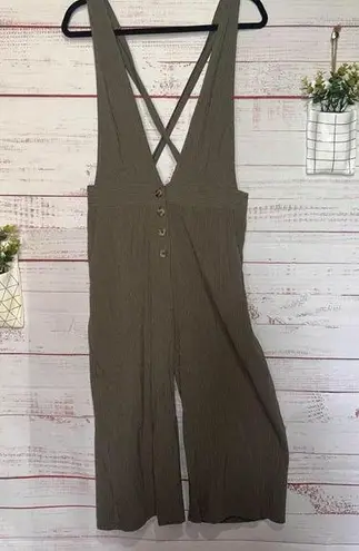Women’s Olive Green & White Pinafore Wide Leg Cropped Jumpsuit | Medium