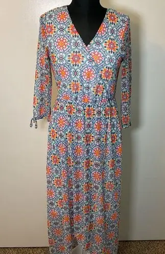 Allison Brittney 15. Blue Red Bell Sleeve Maxi Dress