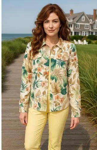 Alfred Dunner Size 12 Yellow Silk Blend Jacket Floral Trim Textured Lining