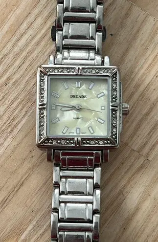 Decade Pearl and Crystal Ladies Watch Square Dial Metal Bracelet Silver