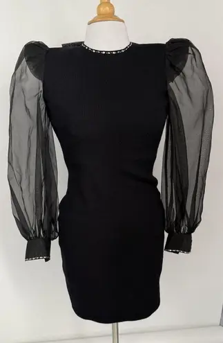 St. John Evening Black Knit Dress Open Back Bow Puff Sleeve Rhinestones Size 2