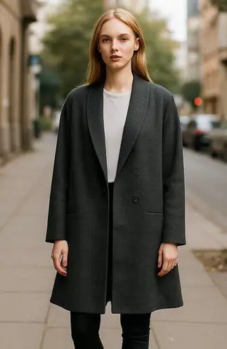 ALLSAINTS NWT Charcoal Gray Grace Ruffle Wool Coat