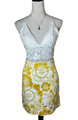 Boden Yellow Floral High Waist Pencil Skirt 4 | Cotton Blend Mod Retro Pockets