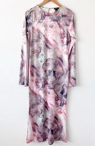 Karen Millen Marble Print Jersey Long Sleeve Maxi Dress in Pink