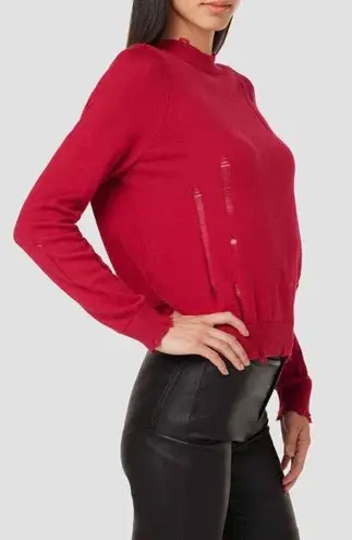 Hudson Red Distressed Detail Crew Neck Sweater Size Medium b57