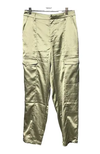 House of Harlow 1960 Sage Green Satin Cargo Trousers Straight Leg High-Rise Pant