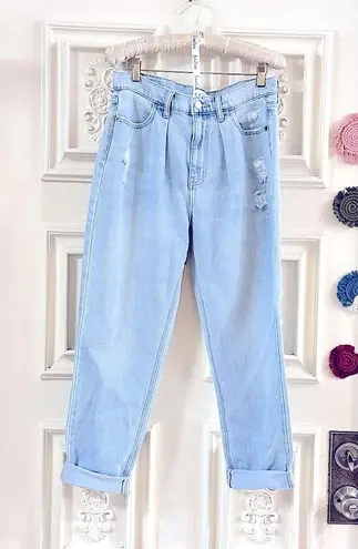 Cello CELIO 80’s STYLE DENIM SEXY MOM JEANS:PLEATED HIGH RISE, STRAIGHT DISTRESSED LEG