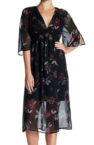 Wild Pearl Whimsigoth Witchcore Eyeshadow Floral Dress Size Large Bell Sleeves Dark Fairy